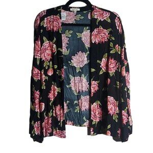 BLEUH CIEL Boho Black & Blush Floral Kimono Size M